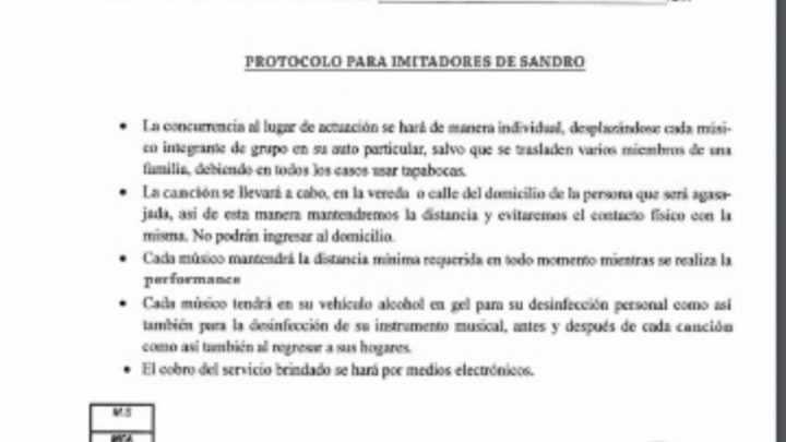 APROBARON EL PROTOCOLO DE «IMITADORES DE SANDRO»