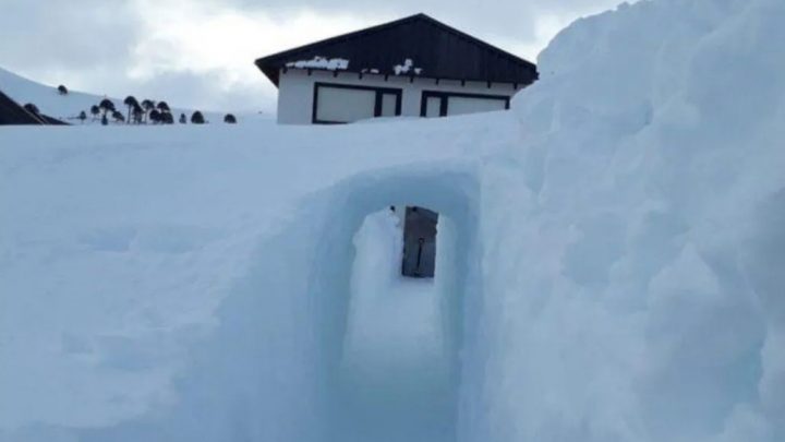 Neuquén: construyó un túnel en la nieve para poder salir de su casa