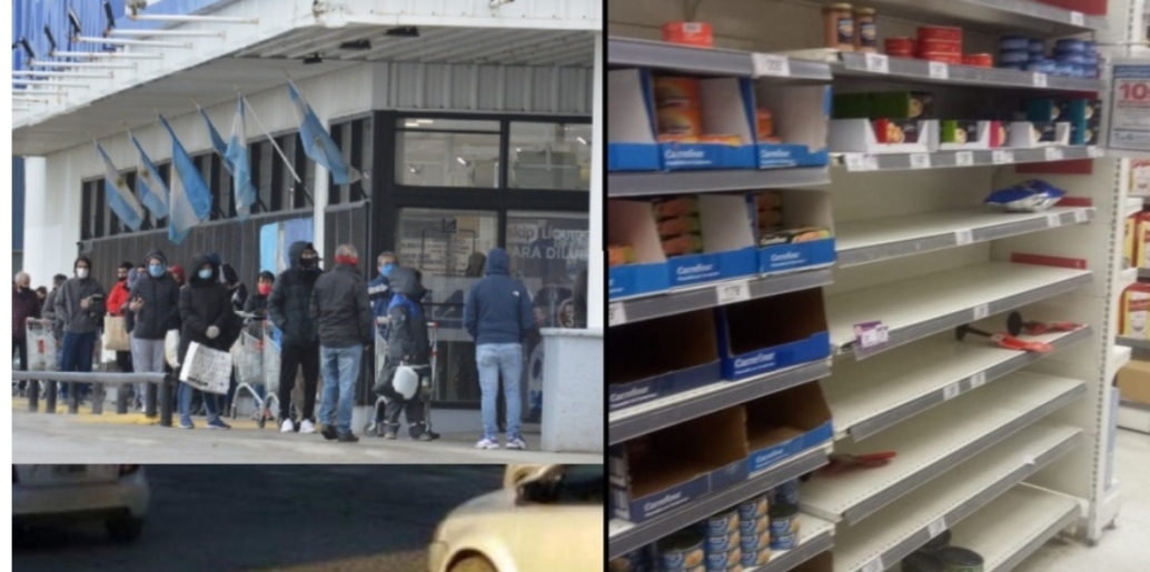 Largas filas para ingresar y góndolas vacías en supermercados de Rio Grande Largas filas para ingresar y góndolas vacías en supermercados de Rio Grande