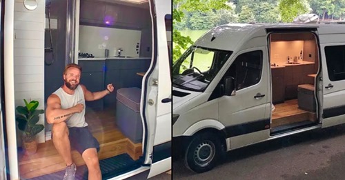 Trasformó su combi en una lujosa casa rodante: baño con azulejos y cocina inteligente