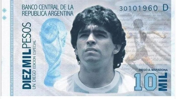 Lanzan campaña para que el Gobierno emita un billete de $10.000 con la imagen de Diego Maradona