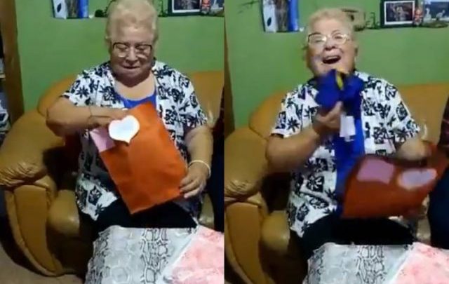 Abuelita fan de Boca se conmueve al recibir una camiseta del club por primera vez en su vida
