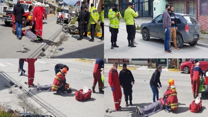 Choque entre auto y motociclista en Ushuaia