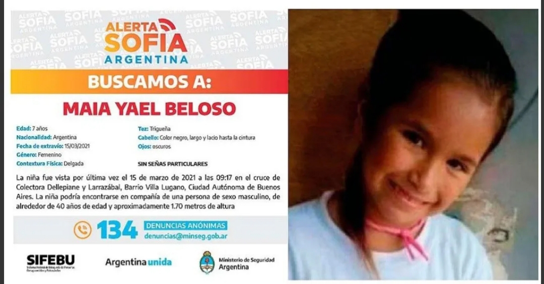 Qué es el Alerta Sofía, el protocolo que activaron para dar con Maia, la nena de 7 años desaparecida