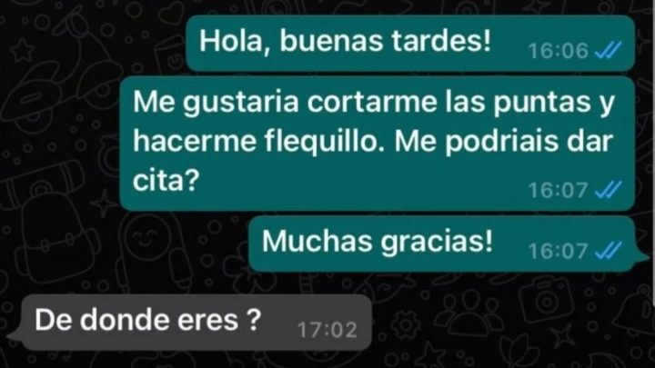 Pidió por WhatsApp un turno en la peluquería, pero recibió una desconcertante respuesta