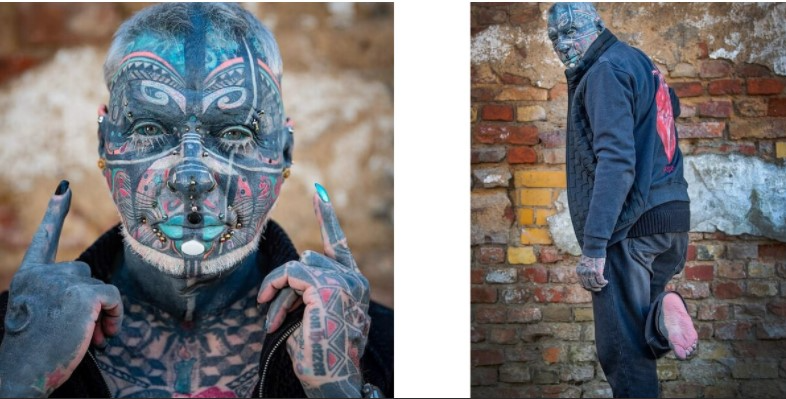 Tiene 72 años y el 98 por ciento del cuerpo tatuado
