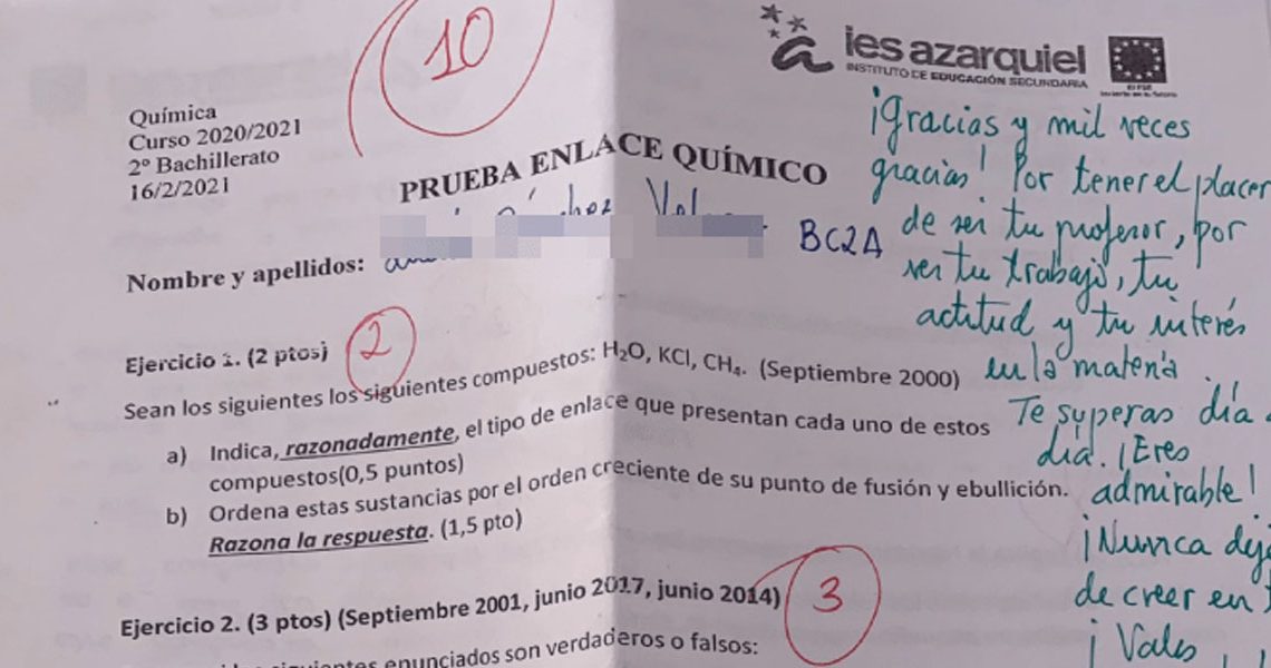 “Nunca dejes de creer en ti”: emotivo mensaje de un profesor a su alumna durante un examen
