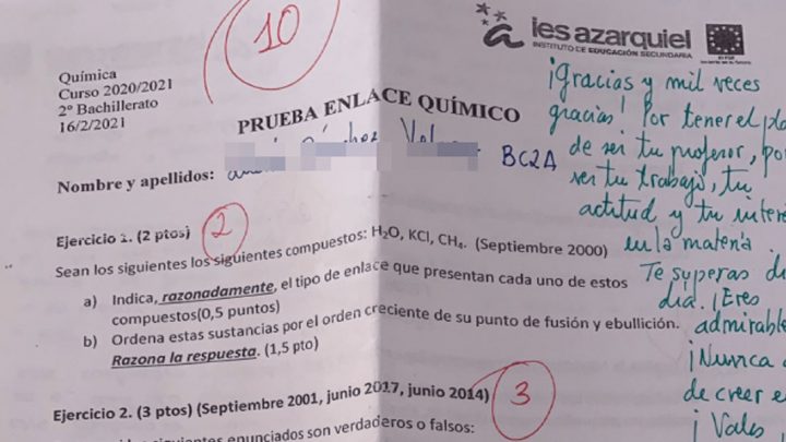“Nunca dejes de creer en ti”: emotivo mensaje de un profesor a su alumna durante un examen