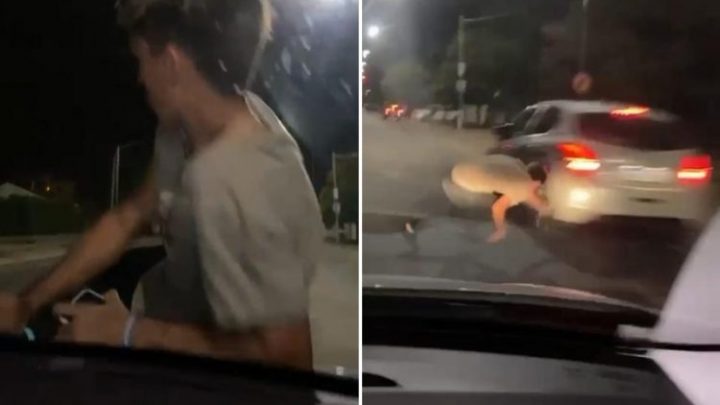 A toda velocidad: grabaron a su amigo arriba del capó del auto y casi fue atropellado