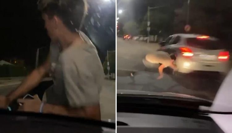 A toda velocidad: grabaron a su amigo arriba del capó del auto y casi fue atropellado