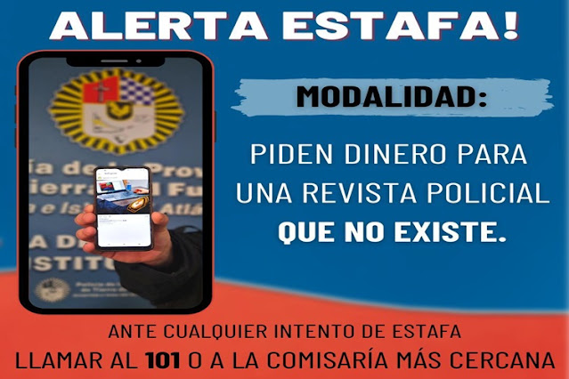 Alertan por una estafa donde piden dinero para una revista policial en TDF Alertan por una estafa donde piden dinero para una revista policial en TDF