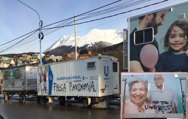 Denuncian a grupo de negacionistas por vandalizar móvil sanitario municipal en Ushuaia