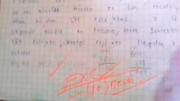 Un profesor de matemática le puso un “10 Messi” a su alumno