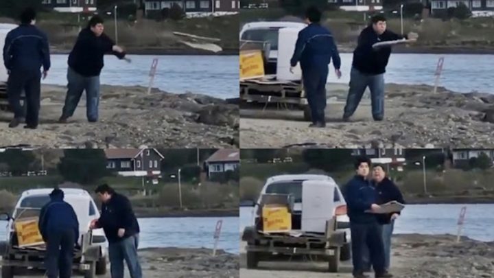 Escrachan a padre e hijo tirando escombros a la Bahia