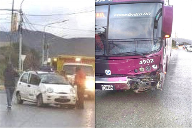 Choque entre colectivo y Chery QQ, conductora trasladada al Hospital