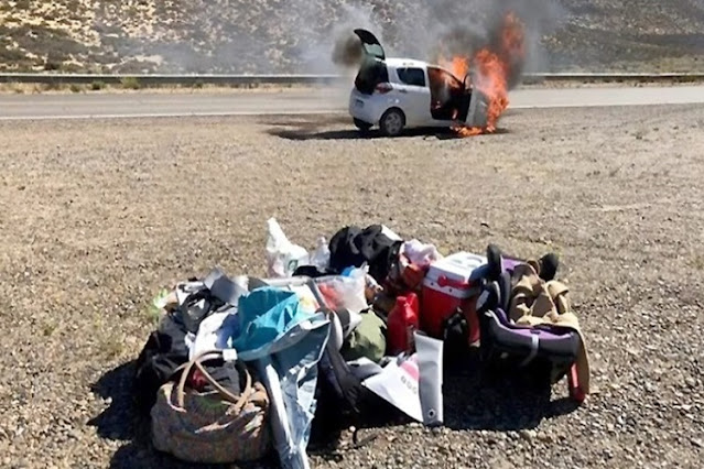 Fueguinos volvían de vacaciones y se le incendio el auto