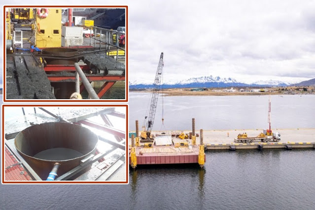 Ampliación muelle de Ushuaia, iniciaron obras de perforación de pilotes