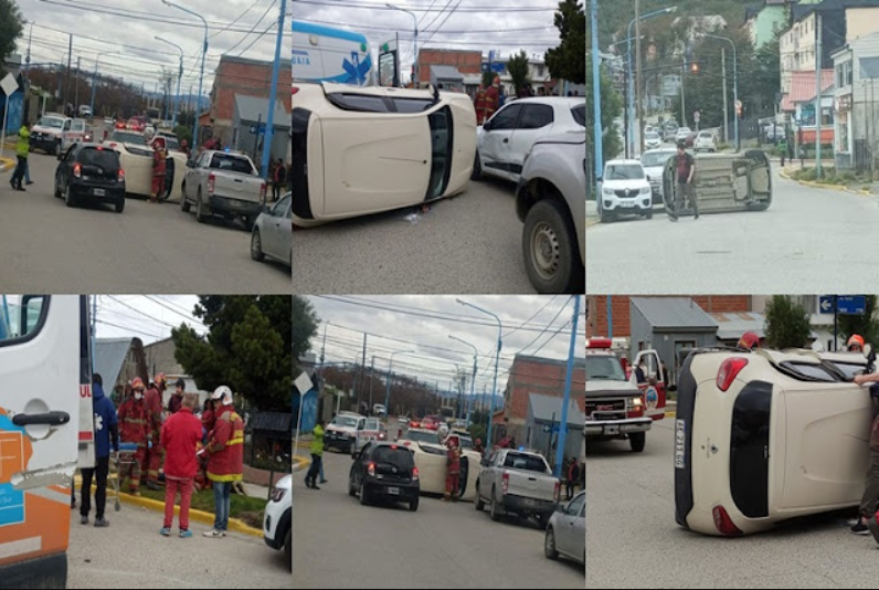 Choque y vuelco tres vehiculos involucrados, dos personas trasladadas al Hospital Choque y vuelco tres vehiculos involucrados, dos personas trasladadas al Hospital