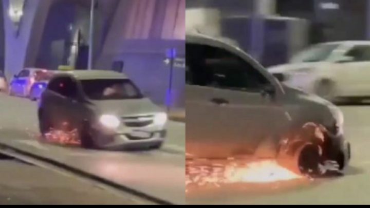 Increíble persecución policial a un auto que circulaba en contramano y sin una rueda