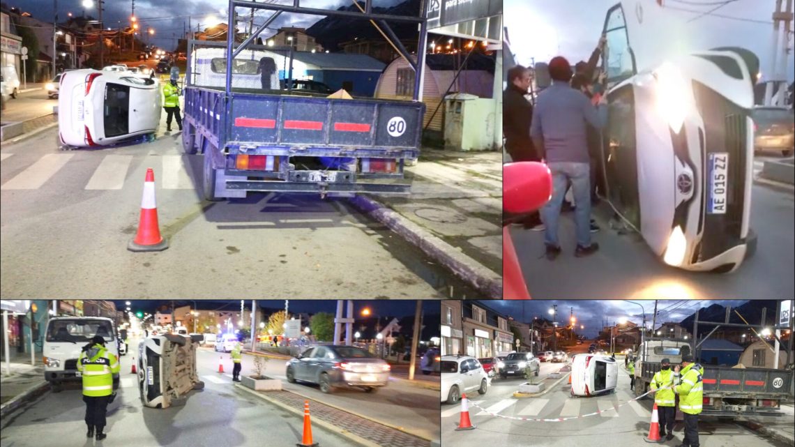 Remisero con una pasajera chocó contra un cantero y volcó