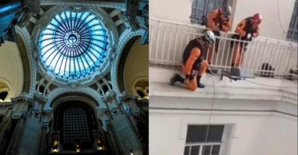 Cayó desde un piso 11 sobre una cúpula de la Galería Güemes en pleno centro