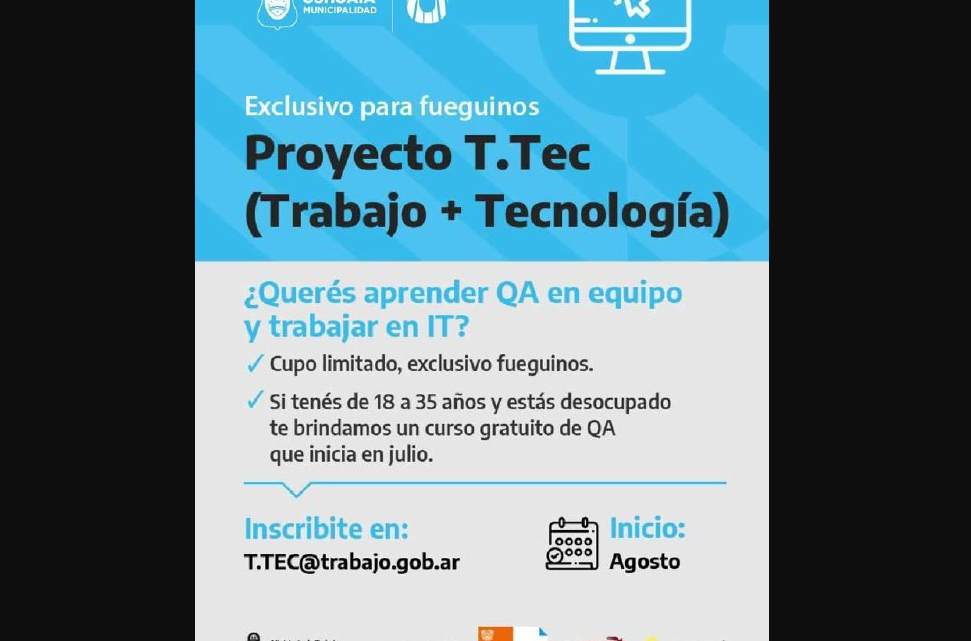 LA MUNICIPALIDAD DE USHUAIA ACOMPAÑARÁ EL PROYECTO “TRABAJO + TECNOLOGÍA”