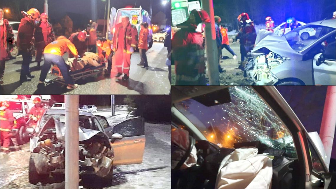 Chocó a un auto con dos personas y terminó incrustado contra un poste