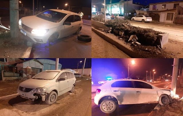 Conductor choco, un auto estacionado, una columna de alumbrado y huyo a pie