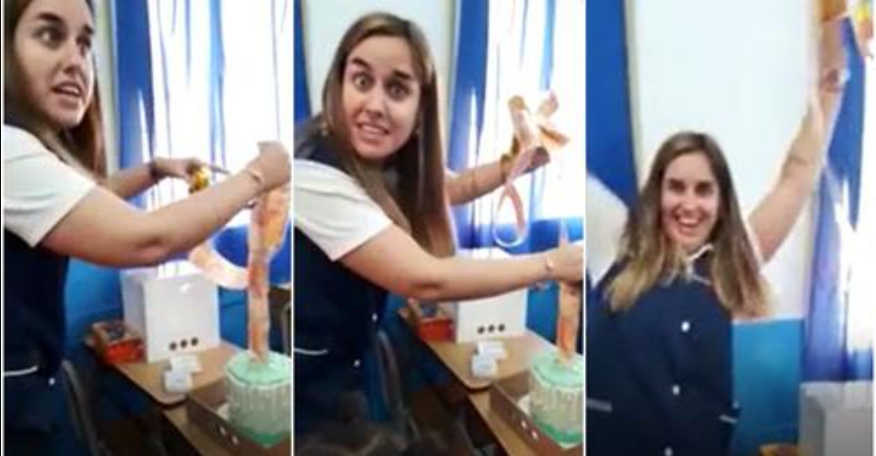 “¡Platita, seño, platita!”: por el día del maestro le regalaron una torta de billetes y su reacción fue viral