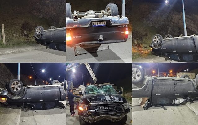 Camioneta quedo volcada en Alem luego de caer desde el estacionamiento del Hotel Ushuaia