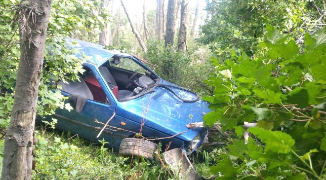 Dos hombres resultan ilesos después de chocar contra varios árboles