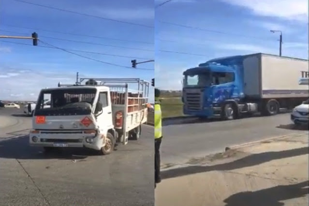Garrafero choco contra un camion Scania