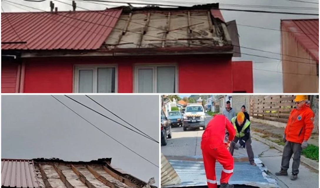 Voladuras de techos en Ushuaia y dos vehiculos dañados Voladuras de techos en Ushuaia y dos vehiculos dañados