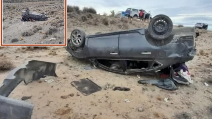 Familia fueguina volco en la Ruta 3 en cercanias a San Julian