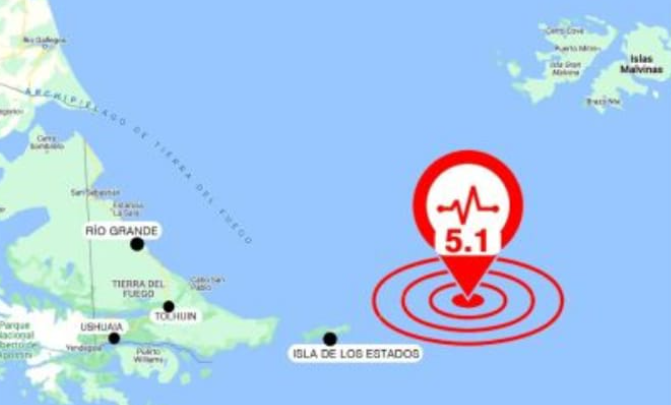 Sismo de 5,1º se registró cerca de la Isla de los Estados