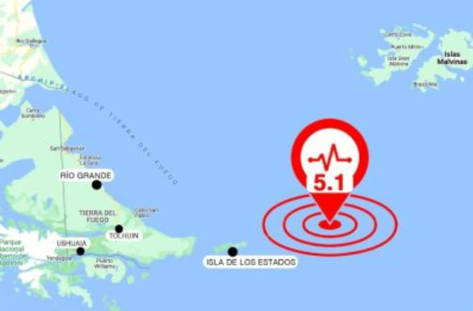 Sismo de 5,1º se registró cerca de la Isla de los Estados Sismo de 5,1º se registró cerca de la Isla de los Estados