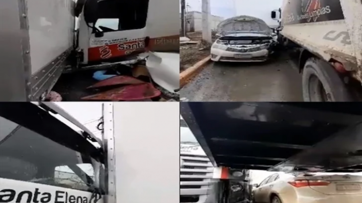 Choque un camion, un semi y un auto involucrados, dos lesionados