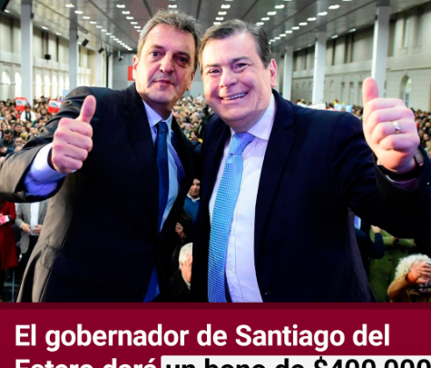 El gobernador de Santiago del Estero, Gerardo Zamora, dará un bono de $$400.000