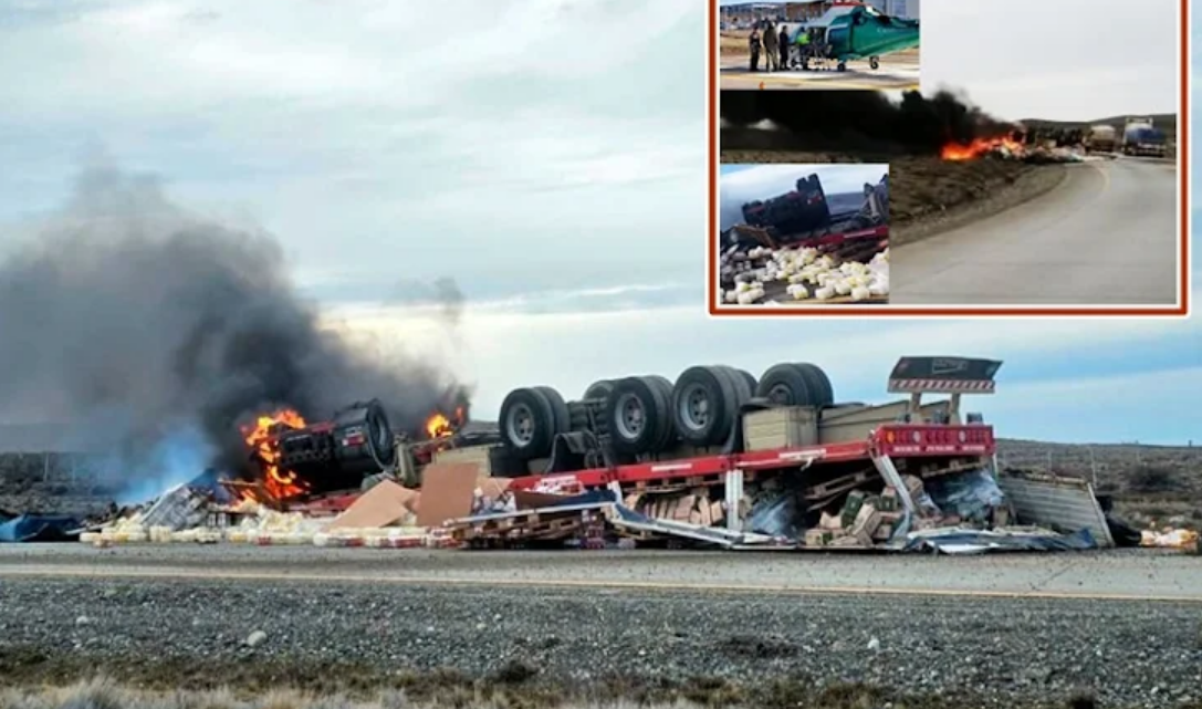 Camionero argentino grave al volcar e incendiarse el camion en ruta chilena