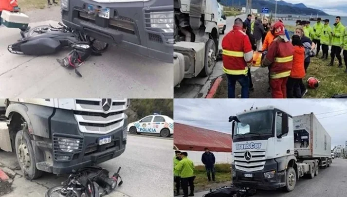 Choque entre camion y moto en Ushuaia