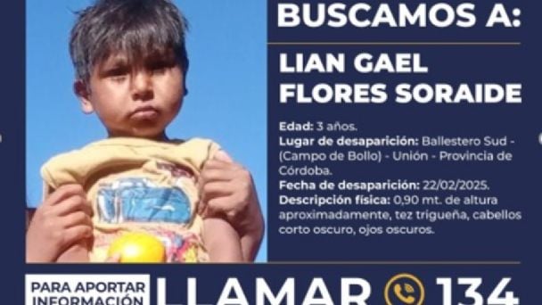 Activaron el Alerta SOFÍA por la desaparición de un niño de 3 años Activaron el Alerta SOFÍA por la desaparición de un niño de 3 años